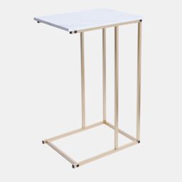 OHS Marble Effect C-Shaped Coffee Table Sofa Desk in White - thumbnail 4