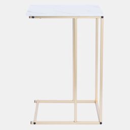 OHS Marble Effect C-Shaped Coffee Table Sofa Desk in White - thumbnail 5