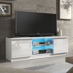 Creative Furniture Aura TV Unit 120cm - A Compact & Contemporary Cabinet with Gloss Doors & LED Lights in White - thumbnail 1