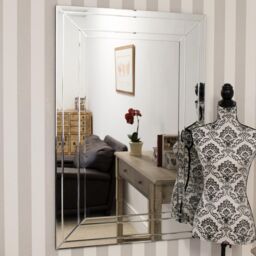 MirrorOutlet Langley All Glass Modern Bevelled Large Dress Mirror 120 x 80 CM in Silver - Size: 1 Pack