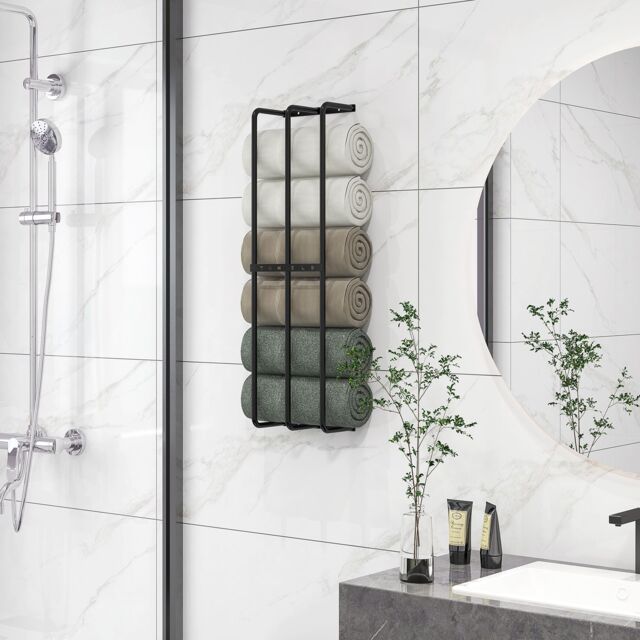 HOMCOM Metal Towel Rack Wall Mounted, 3 Bar Towel Rail for Bathroom, Black - image 1