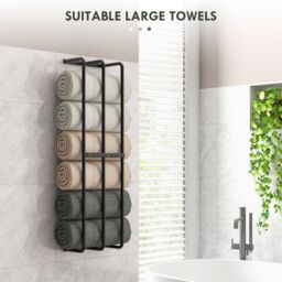 HOMCOM Metal Towel Rack Wall Mounted, 3 Bar Towel Rail for Bathroom, Black - thumbnail 5