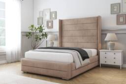 "Sloomy Sterling Naples Frame-Mattress - 50"" Upholstered Wingback Headboard in Light Brown - Size: Small Single" - thumbnail 2