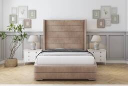"Sloomy Sterling Naples Frame-Mattress - 50"" Upholstered Wingback Headboard in Light Brown - Size: Small Single" - thumbnail 1