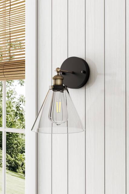 Living and Home Outdoor Wall Light Industrial 1-Light Armed Sconce with Clear Glass Shade in Black - image 1