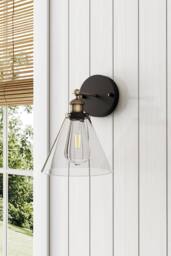 Living and Home Outdoor Wall Light Industrial 1-Light Armed Sconce with Clear Glass Shade in Black - thumbnail 1