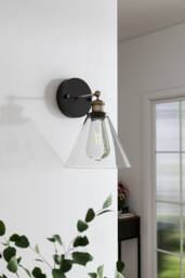 Living and Home Outdoor Wall Light Industrial 1-Light Armed Sconce with Clear Glass Shade in Black - thumbnail 2