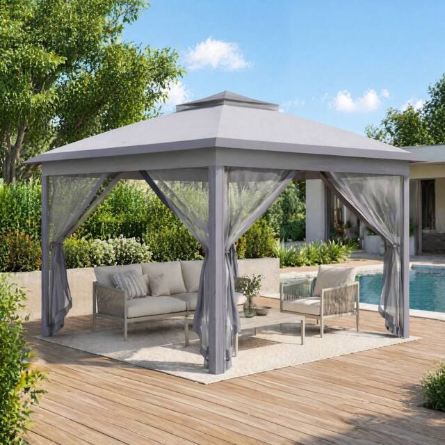STILVORA Pop-Up Gazebo 3.3 m with Mesh Sidewalls in Grey - image 1