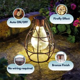 Marco Paul 23cm Bronze Metal Firefly Solar Powered Garden Lantern - thumbnail 7