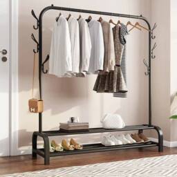EONLION Black Metal Clothes Rail Garment Hanging Stand Shoe Rack Home - Size: 500mm
