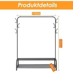 EONLION Black Metal Clothes Rail Garment Hanging Stand Shoe Rack Home - Size: 500mm - thumbnail 2