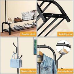 EONLION Black Metal Clothes Rail Garment Hanging Stand Shoe Rack Home - Size: 500mm - thumbnail 4