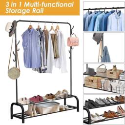 EONLION Black Metal Clothes Rail Garment Hanging Stand Shoe Rack Home - Size: 500mm - thumbnail 3