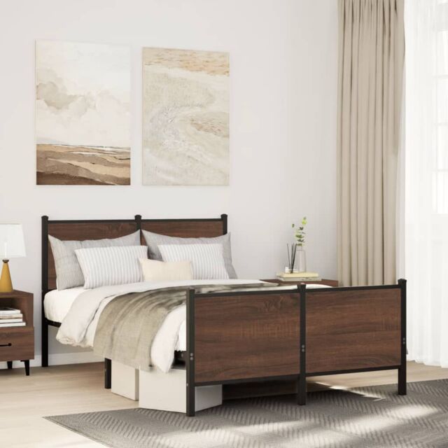Berkfield Home Metal Bed Frame without Mattress Brown Oak 137x190 cm - image 1