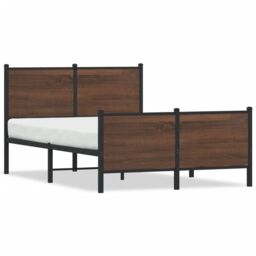 Berkfield Home Metal Bed Frame without Mattress Brown Oak 137x190 cm - thumbnail 2