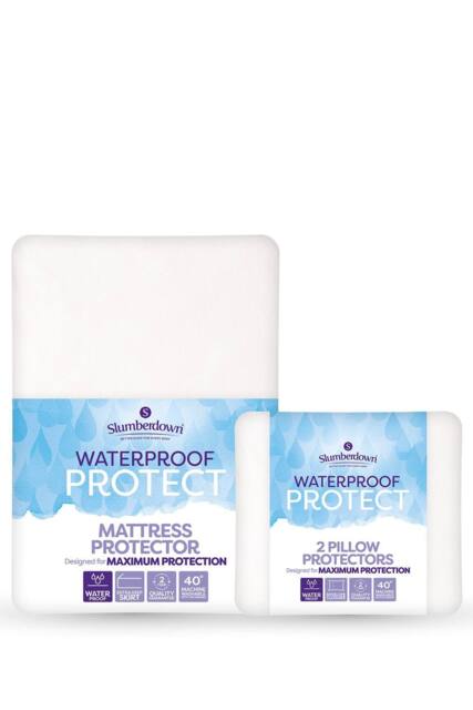 Slumberdown Waterproof Protect Mattress & 2 Pillow Protectors in White - Size: King