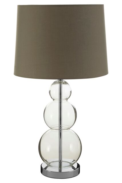 Orsina Subtle Grey Shade Table Lamp With 3 Clear Glass Orbs, Clean-Line Accent Light, Round Base Lamp For Lounge - image 1