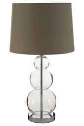 Orsina Subtle Grey Shade Table Lamp With 3 Clear Glass Orbs, Clean-Line Accent Light, Round Base Lamp For Lounge