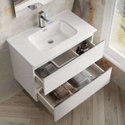 Banyetti Vatilla 800mm Wall Hung Vanity Unit with Athena Basin - Gloss White - thumbnail 4