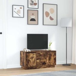 Berkfield Home TV Cabinet with LED Lights Smoked Oak 100x41x50 cm in Brown - Size: 100 x 41 x 50 cm - thumbnail 4