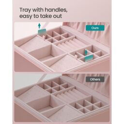 SONGMICS Two Layer Jewellery Box with Handle & Removable Tray in Light Pink - thumbnail 6