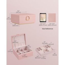 SONGMICS Two Layer Jewellery Box with Handle & Removable Tray in Light Pink - thumbnail 2