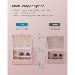 SONGMICS Two Layer Jewellery Box with Handle & Removable Tray in Light Pink - thumbnail 4