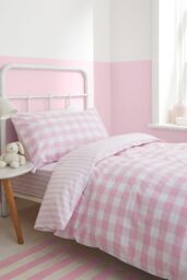 Bianca 'Check & Stripe' Cotton Duvet Set in Pink - Size: Double - thumbnail 1