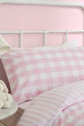 Bianca 'Check & Stripe' Cotton Duvet Set in Pink - Size: Double - thumbnail 2