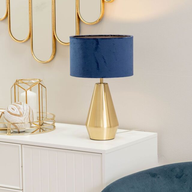 ValueLights Jax Antique Brass Dimmable Touch Table Lamp with Velvet Drum Shade with LED Bulb in Gold - image 1