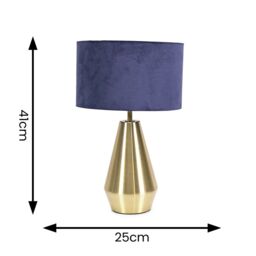 ValueLights Jax Antique Brass Dimmable Touch Table Lamp with Velvet Drum Shade with LED Bulb in Gold - thumbnail 6
