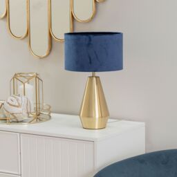 ValueLights Jax Antique Brass Dimmable Touch Table Lamp with Velvet Drum Shade with LED Bulb in Gold - thumbnail 5