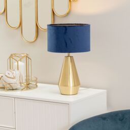 ValueLights Jax Antique Brass Dimmable Touch Table Lamp with Velvet Drum Shade with LED Bulb in Gold - thumbnail 1