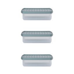 Wham Clip 3x 8.5L Rectangular Plastic Storage Boxes with Clip Lock Lids in Green