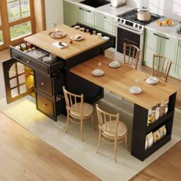 BTM Extendable Bar Table Storage Drawers LED Kitchen Island Table in Black - thumbnail 4