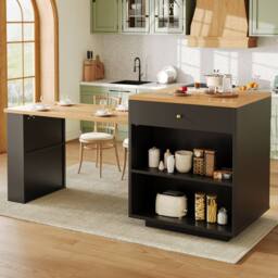 BTM Extendable Bar Table Storage Drawers LED Kitchen Island Table in Black - thumbnail 5
