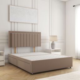 "BSSPOKE Zarah Divan Bed Set Plush Velvet 24"" Headboard No Drawers No Mattress in Bronze - Size: King"
