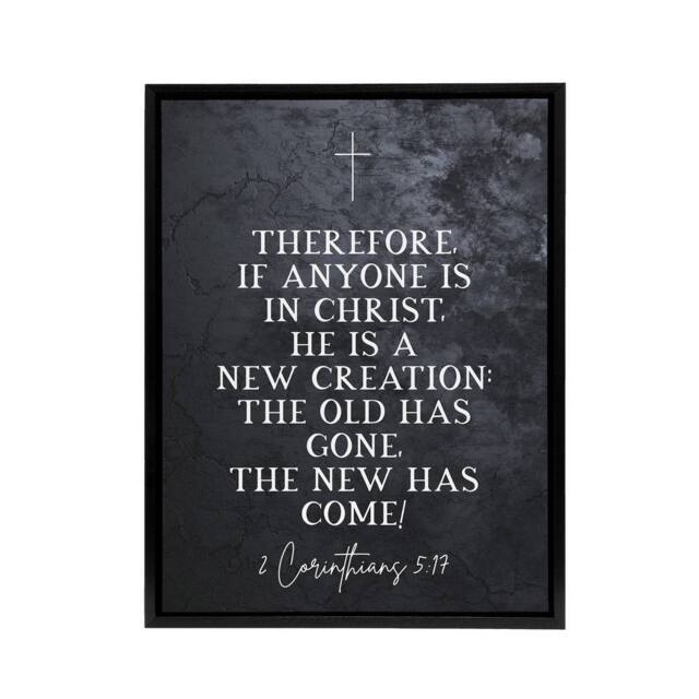 "Artery8 Corinthians 5 17 New Creation Bible Quote Framed Canvas Wall Art Print in Grey - Size: W12"" x H16""" - image 1