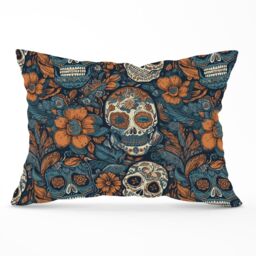 Warren Reed - Designer Dia De Los Muertos Skulls Pattern Cushions in Blue - Size: 60 cm x 60 cm - thumbnail 1