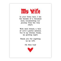 "Artery8 Love Poem Ginger Wife Romantic Funny Wall Art Print in White - Size: W24"" x H32""" - thumbnail 1