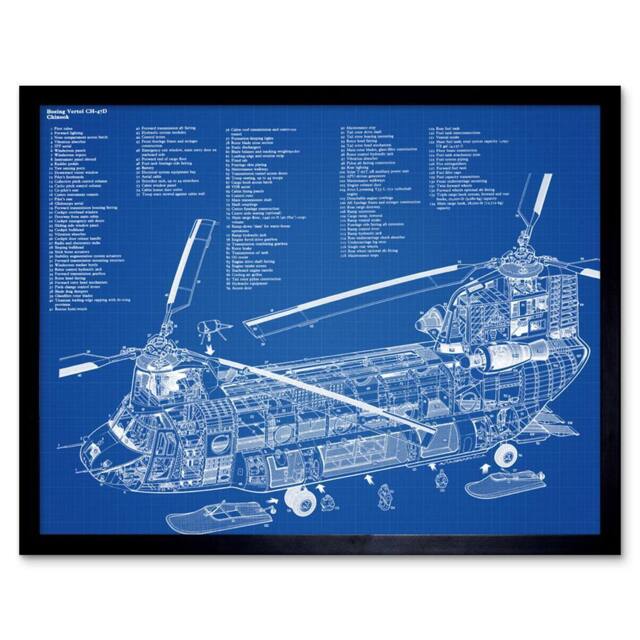 "Artery8 Chinook Helicopter CH-47D Military Transport Patent Framed Art Print in Blue - Size: W12"" x H16""" - image 1