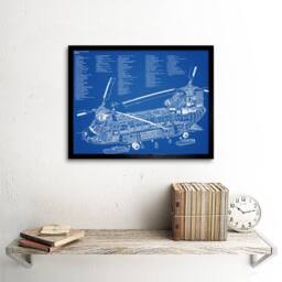 "Artery8 Chinook Helicopter CH-47D Military Transport Patent Framed Art Print in Blue - Size: W12"" x H16""" - thumbnail 2