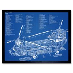 "Artery8 Chinook Helicopter CH-47D Military Transport Patent Framed Art Print in Blue - Size: W12"" x H16""" - thumbnail 1