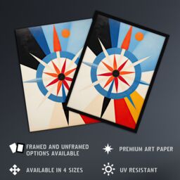 Artery8 Wall Art Print Follow the Sun Abstract Geometric Oil Painting Blue Orange Cream Compass Star Hilma af Klint Style Artwork Framed - Size: A4 - thumbnail 2