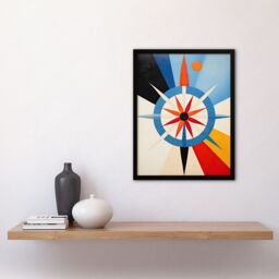 Artery8 Wall Art Print Follow the Sun Abstract Geometric Oil Painting Blue Orange Cream Compass Star Hilma af Klint Style Artwork Framed - Size: A4 - thumbnail 4