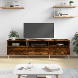 Berkfield Home TV Cabinet Smoked Oak 150x30x44.5 cm Engineered Wood in Brown - thumbnail 2