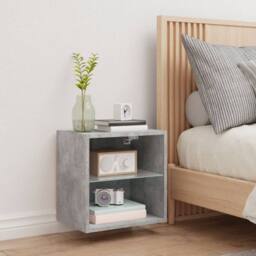 Berkfield Home Decorative Bedside Cabinet with LED Lights Wall-mounted Concrete Grey - thumbnail 4