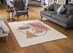 Benjamin Tate Design Minimal Line Drawing Of Womans Face Designer Rug in Natural - Size: Large - thumbnail 2