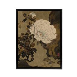 "Artery8 Shibata Zeshin Peonies Framed Canvas Floral Japanese Wall Art Print in Brown - Size: W12"" x H16""" - thumbnail 1