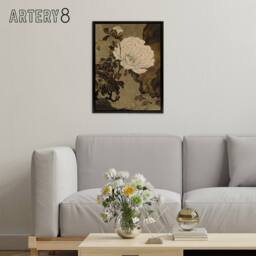 "Artery8 Shibata Zeshin Peonies Framed Canvas Floral Japanese Wall Art Print in Brown - Size: W12"" x H16""" - thumbnail 3